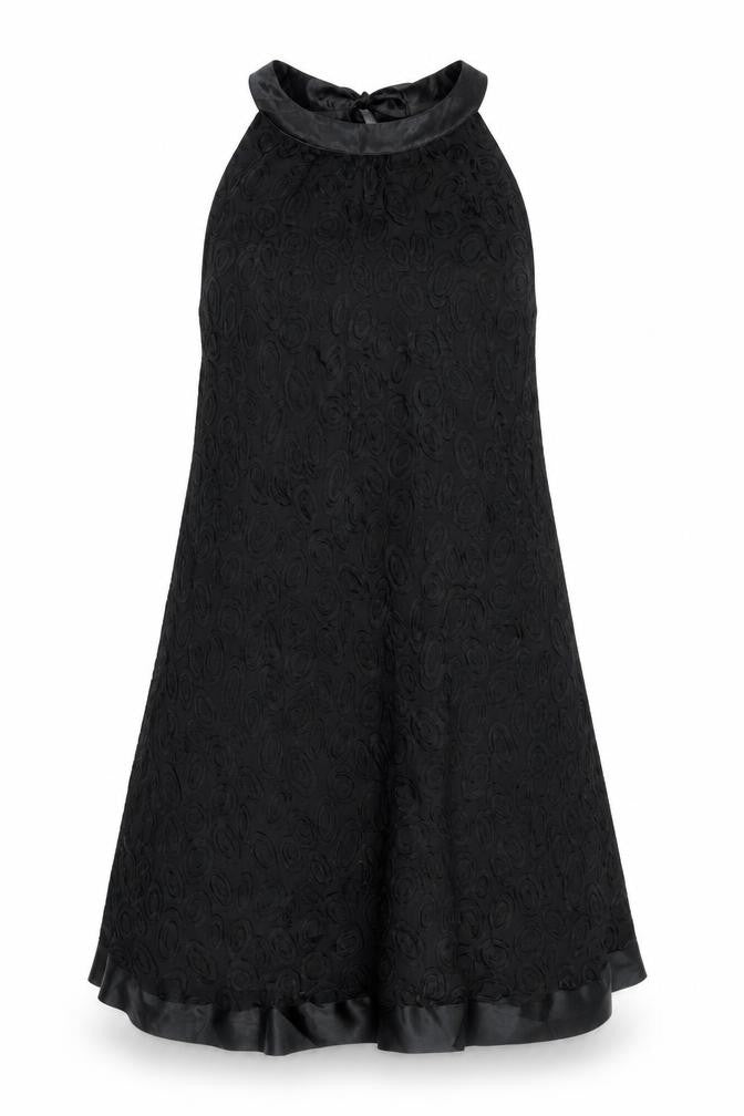 Definitions Womens Black Silk A-Line Size 12 Round Neck Tie