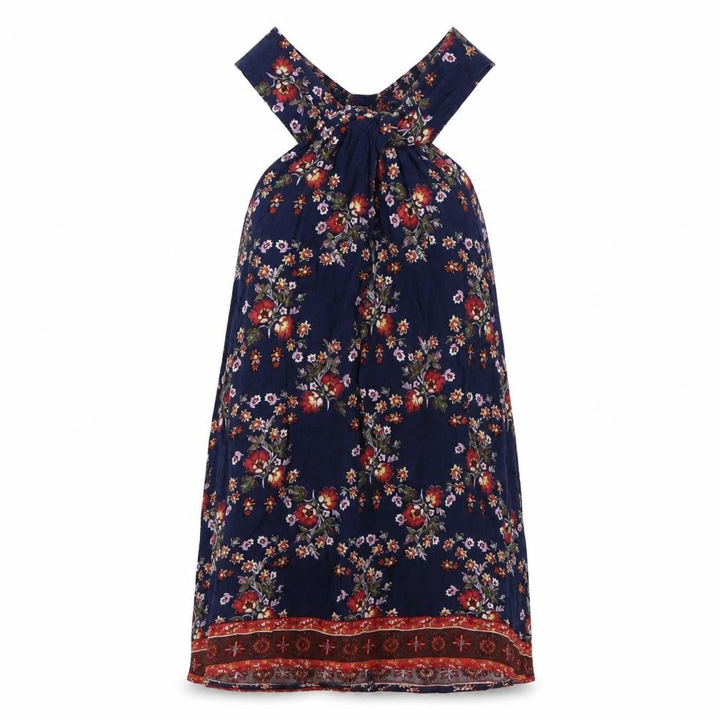 Chloe & Katie Womens Multicoloured Geometric Viscose Basic T-Shirt Size S Halter