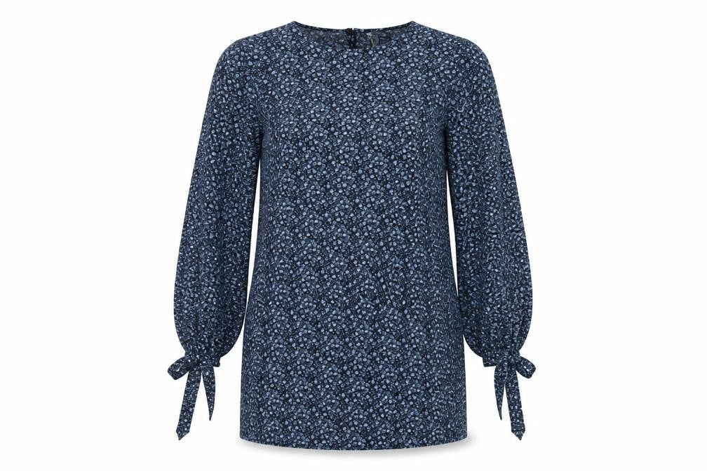 H&M Womens Blue Floral Polyester A-Line Size 8 Round Neck Button