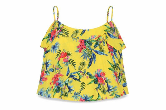 Settimana Womens Yellow Floral Polyester Camisole T-Shirt Size M Round Neck