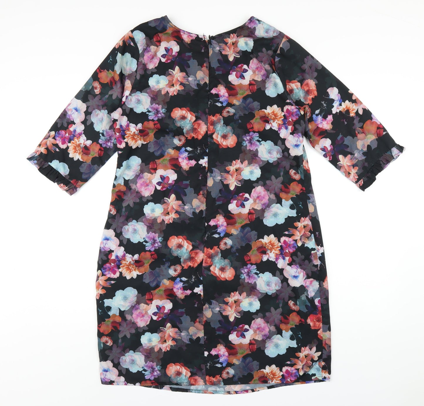 Yumi Womens Black Floral Polyester A-Line Size 12 Round Neck Zip