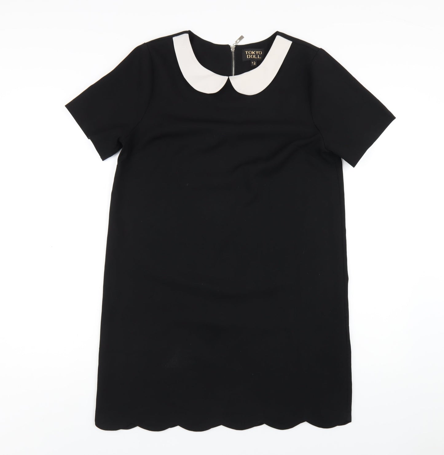 Tokyo Doll Womens Black Polyester A-Line Size 12 Round Neck Zip