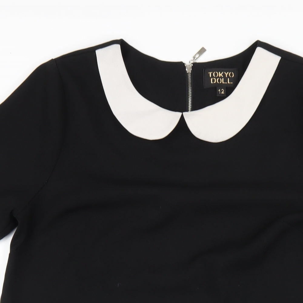 Tokyo Doll Womens Black Polyester A-Line Size 12 Round Neck Zip