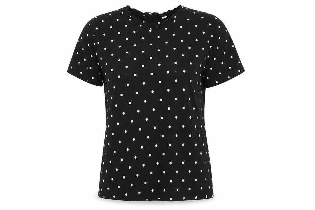 Bossini Womens Black Polka Dot Viscose Basic T-Shirt Size XS Round Neck