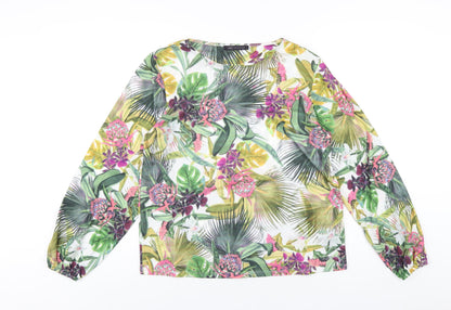 Marks & Spencer Womens Multicoloured Floral Patent Leather Basic T-Shirt Size 12 Round Neck