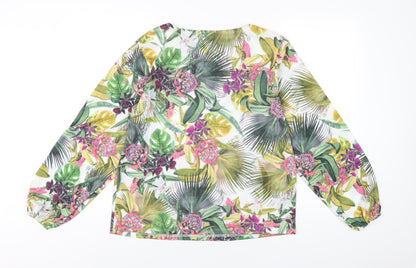 Marks & Spencer Womens Multicoloured Floral Patent Leather Basic T-Shirt Size 12 Round Neck