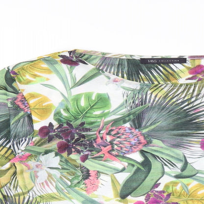 Marks & Spencer Womens Multicoloured Floral Patent Leather Basic T-Shirt Size 12 Round Neck