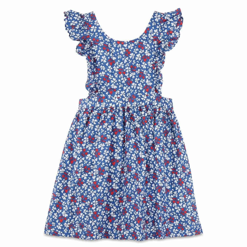 Bonpoint Womens Blue Geometric Cotton A-Line Size 10 Round Neck Button