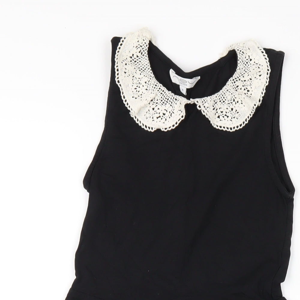 New Look Womens Black Cotton A-Line Size 6 Collared Pullover