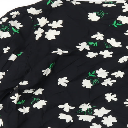.Object Womens Black Floral Viscose Basic T-Shirt Size 12 V-Neck