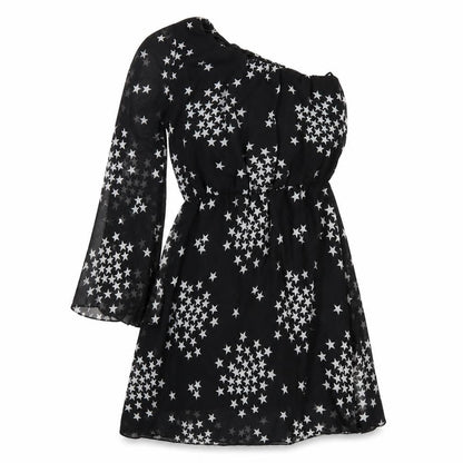 New Look Womens Black Geometric Polyester A-Line Size 8 One Shoulder Pullover