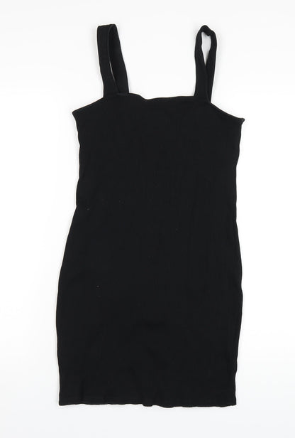 Additional front view of ASOS women’s black cotton bodycon, size UK 12, square neck pullover