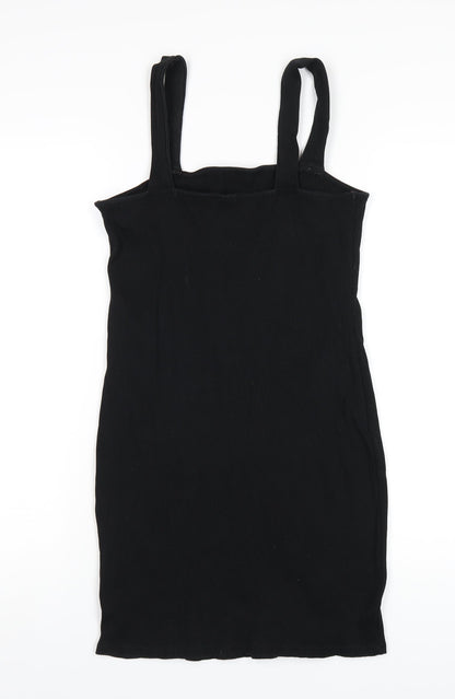 Back view of ASOS women’s black cotton bodycon, size UK 12, square neck pullover
