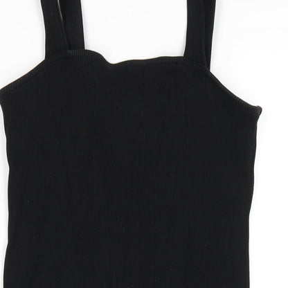 Close-up detail of ASOS women’s black cotton bodycon, size UK 12, square neck pullover