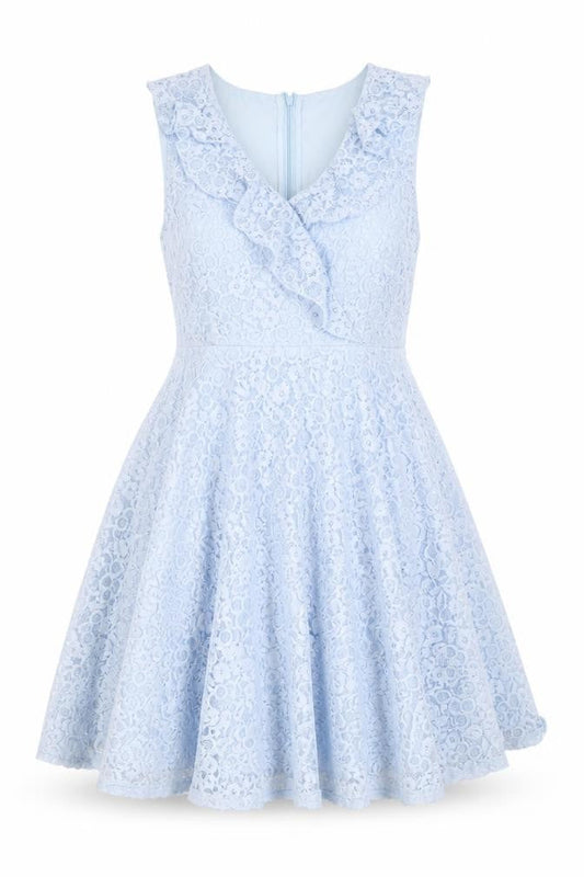 Yumi Womens Blue Floral Polyester Skater Dress Size 12 V-Neck Zip