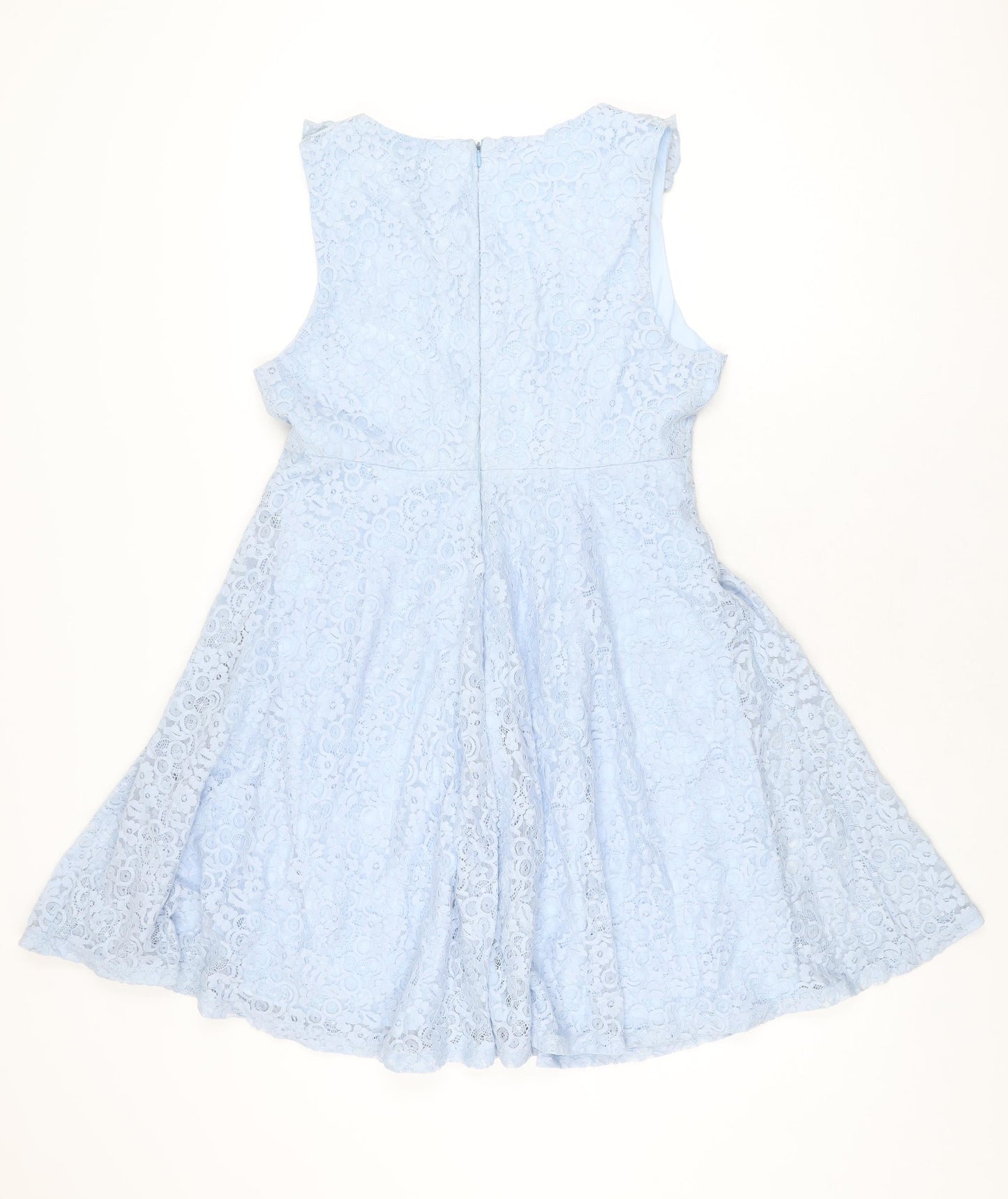 Yumi Womens Blue Floral Polyester Skater Dress Size 12 V-Neck Zip