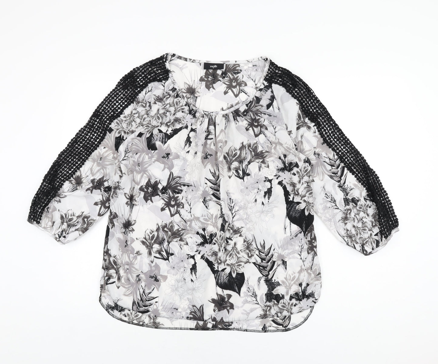 Wallis Womens Grey Floral Polyester Basic Blouse Size M Scoop Neck