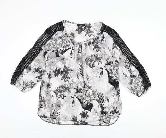 Wallis Womens Grey Floral Polyester Basic Blouse Size M Scoop Neck
