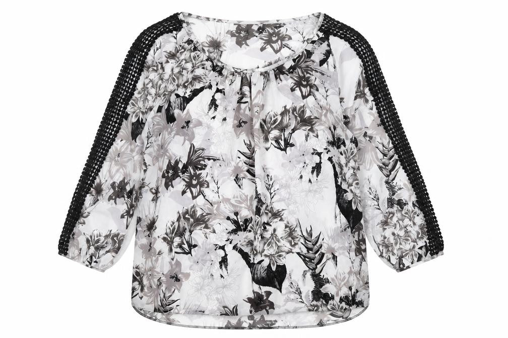 Wallis Womens Grey Floral Polyester Basic Blouse Size M Scoop Neck