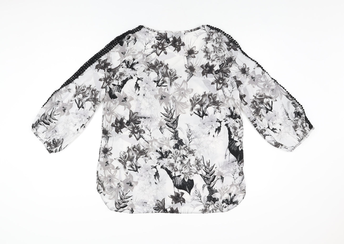 Wallis Womens Grey Floral Polyester Basic Blouse Size M Scoop Neck