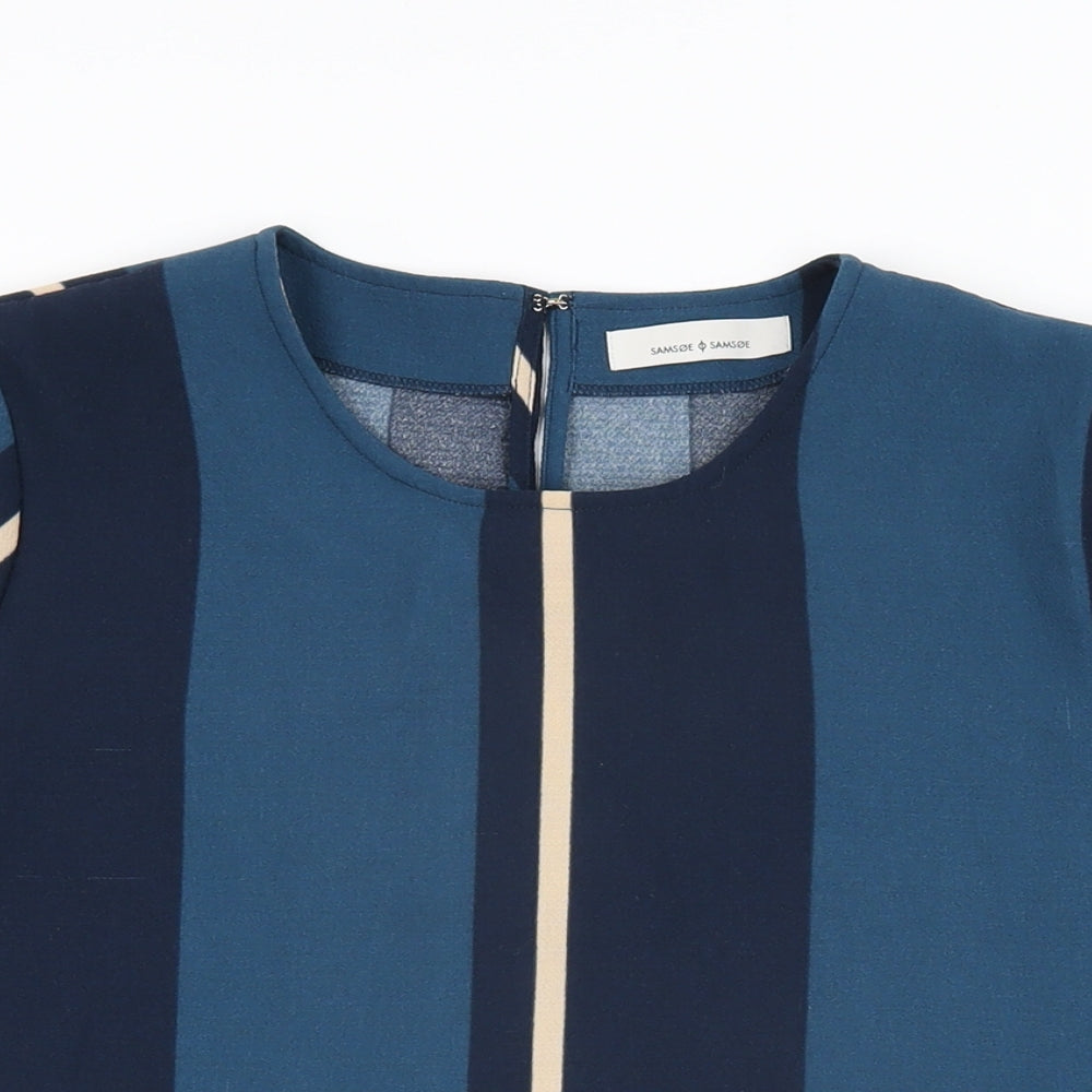 Samsoe Samsoe Womens Blue Striped Polyester Basic T-Shirt Size M Round Neck