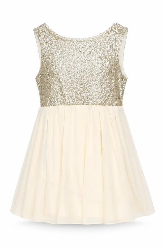 TFNC London Womens Gold Polyester Skater Dress Size L Round Neck Zip