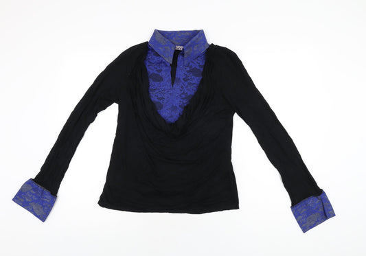 Lili Womens Black Viscose Basic T-Shirt Size 16 Collared