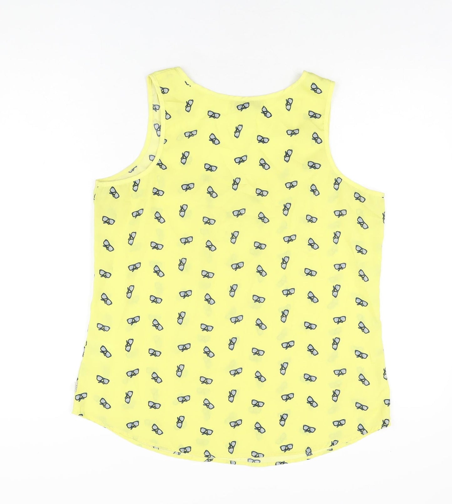Adam Levine Womens Yellow Geometric Polyester Basic T-Shirt Size L Scoop Neck - Sunglasses Print