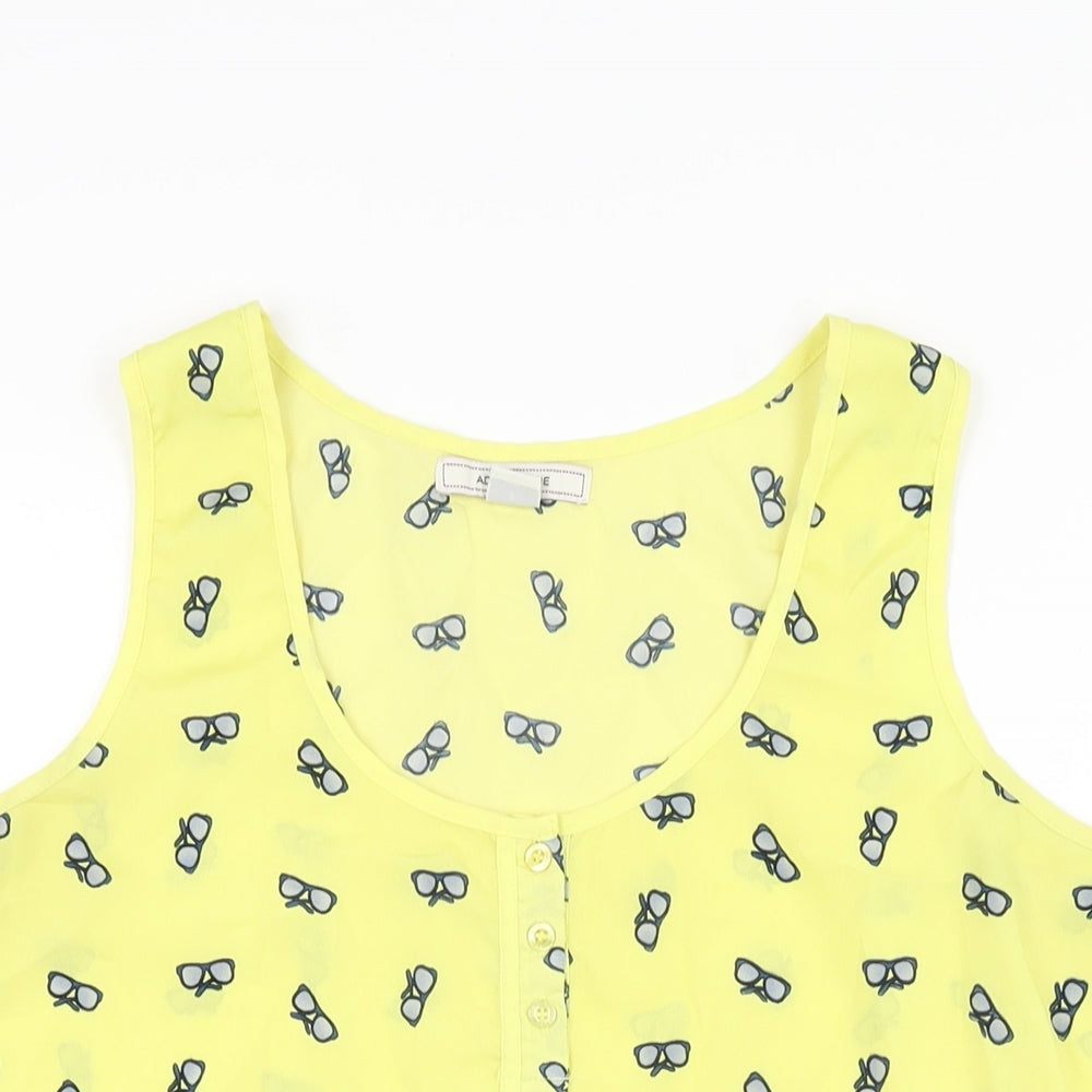 Adam Levine Womens Yellow Geometric Polyester Basic T-Shirt Size L Scoop Neck - Sunglasses Print