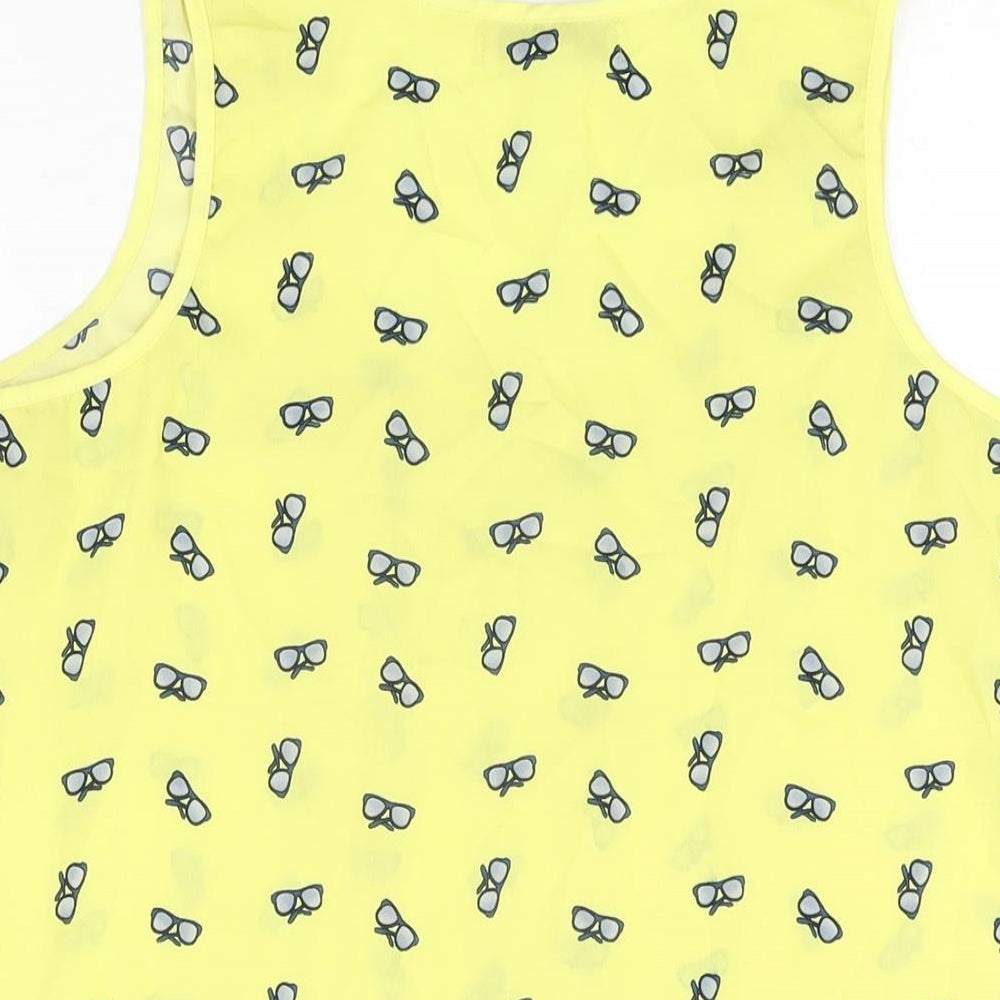 Adam Levine Womens Yellow Geometric Polyester Basic T-Shirt Size L Scoop Neck - Sunglasses Print