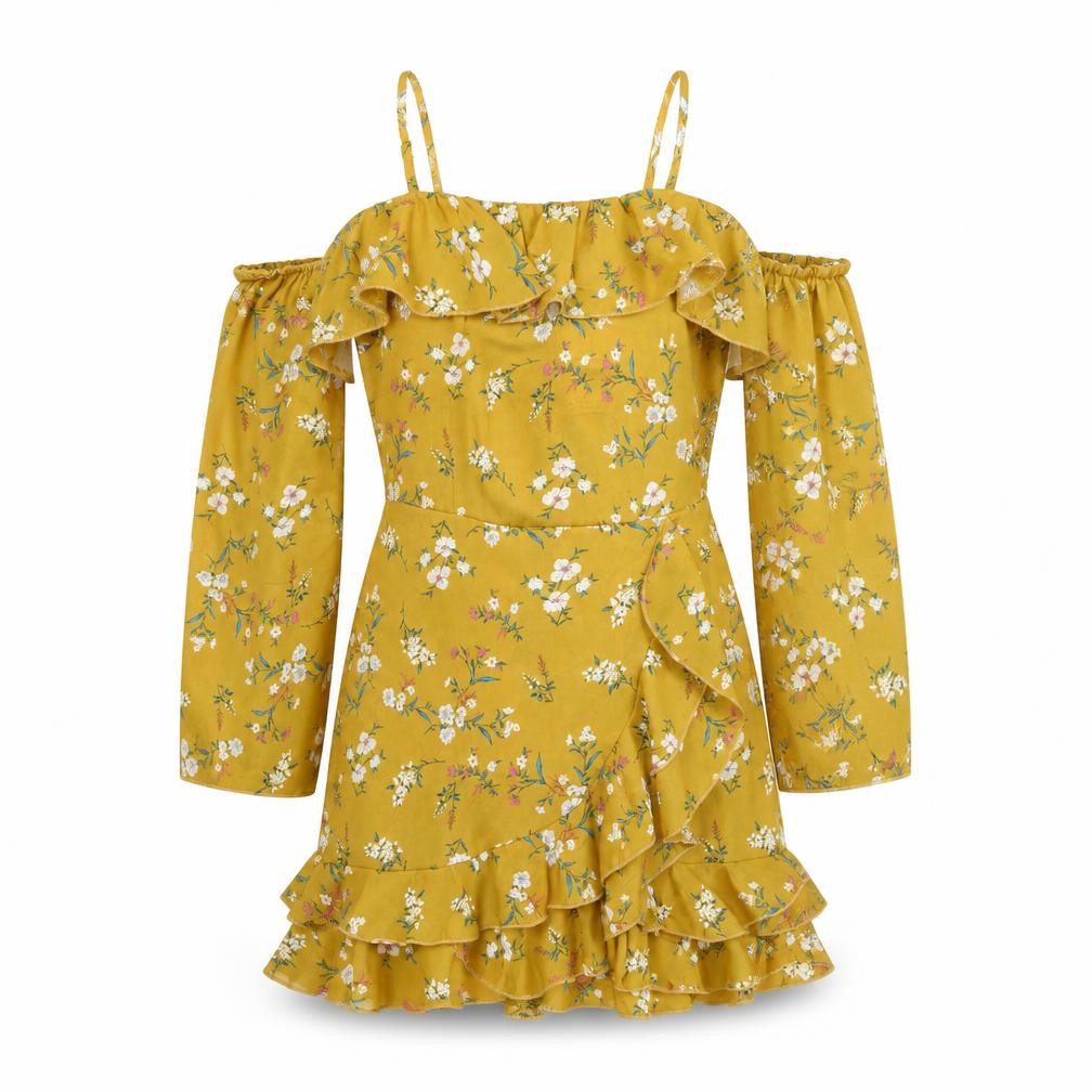 Missguided Womens Yellow Floral Polyester Mini Size 10 Square Neck Zip