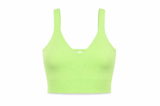 Pink Woman Womens Green Polyester Cropped T-Shirt Size XS V-Neck