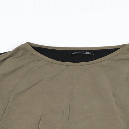 Zara Womens Black Polyester Basic T-Shirt Size S Round Neck
