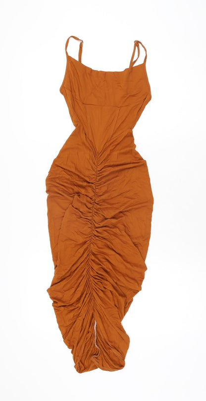 Additional front view of ASOS women’s orange viscose bodycon, size UK 6, square neck pullover
