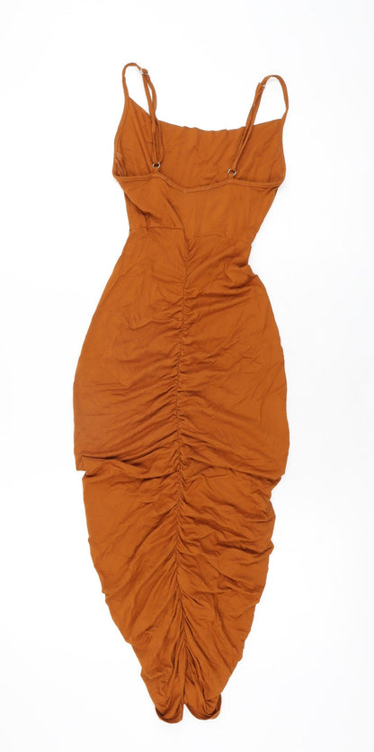 Back view of ASOS women’s orange viscose bodycon, size UK 6, square neck pullover