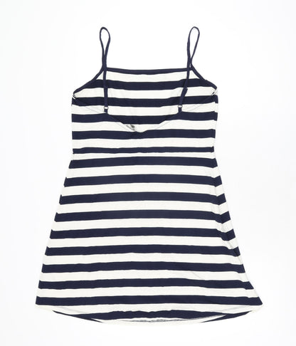 Back view of ASOS women’s white striped polyester mini, size UK 16, square neck pullover