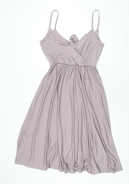 Additional front view of ASOS women’s purple polyester a-line, size UK 12, v-neck tie