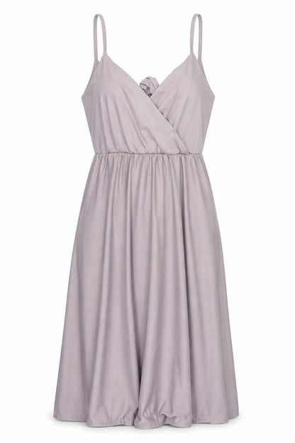 Front view of ASOS women’s purple polyester a-line, size UK 12, v-neck tie