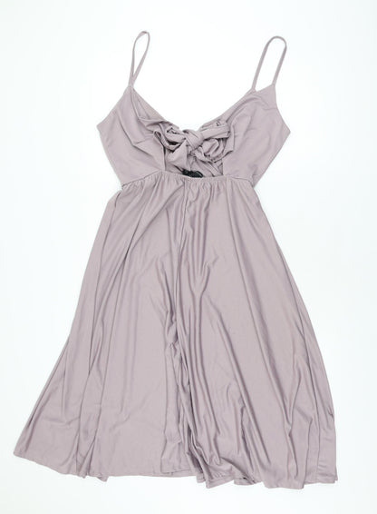 Back view of ASOS women’s purple polyester a-line, size UK 12, v-neck tie
