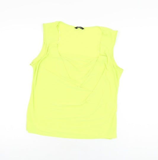 Roman Womens Yellow Polyester Basic T-Shirt Size 16 Cowl Neck
