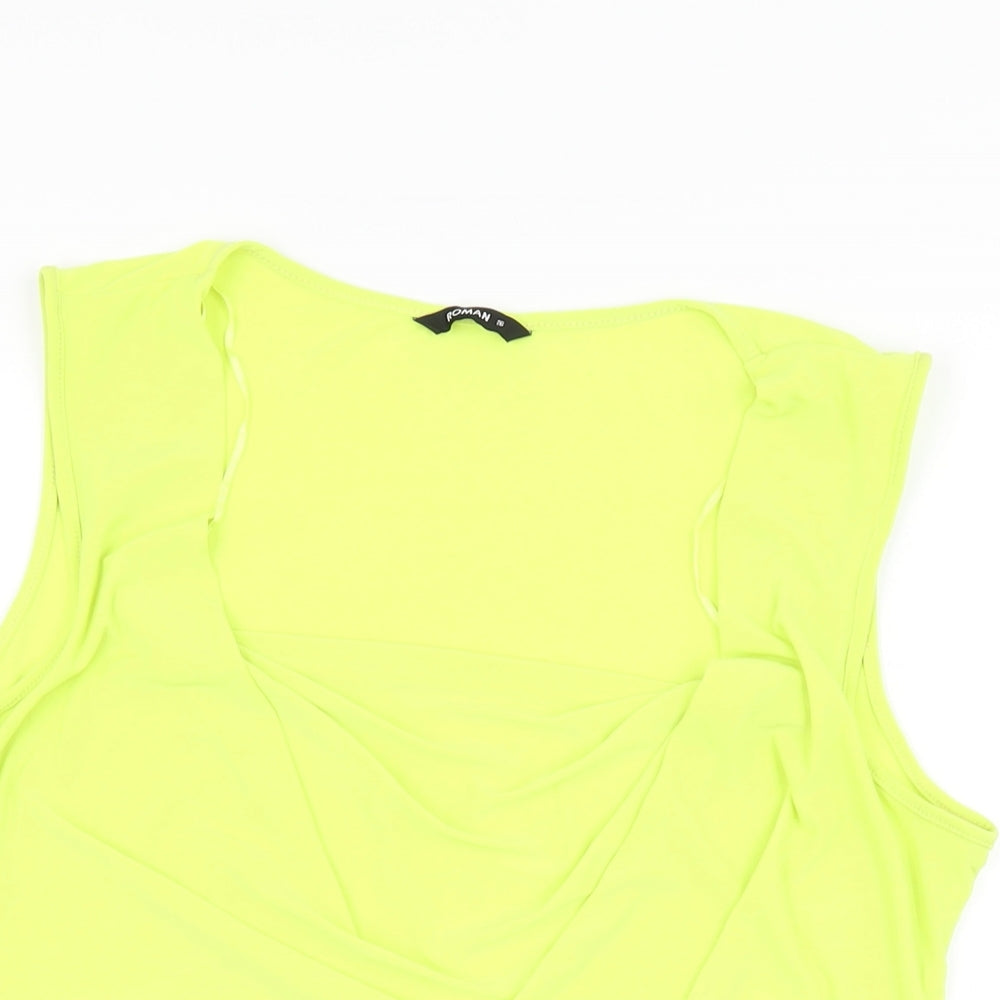 Roman Womens Yellow Polyester Basic T-Shirt Size 16 Cowl Neck