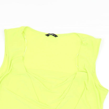Close-up detail of Roman women’s yellow polyester basic t-shirt, size UK 16, cowl neck