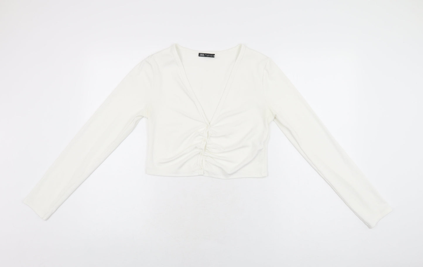 Zara Womens White Polyester Basic Button-Up Size M V-Neck