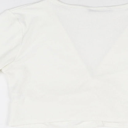 Zara Womens White Polyester Basic Button-Up Size M V-Neck