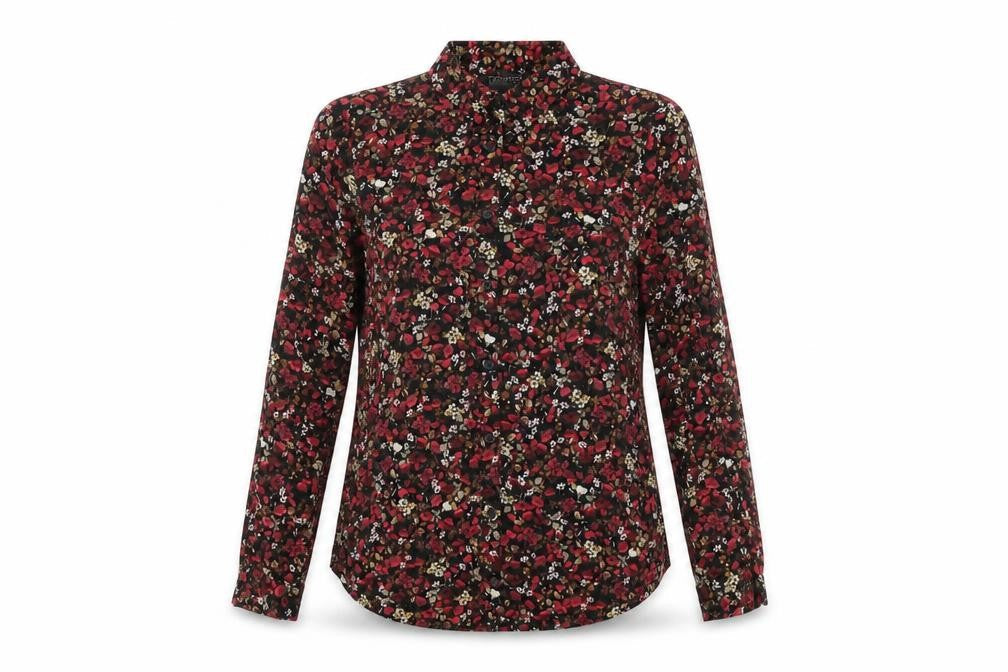 Topshop Womens Black Floral Viscose Basic Button-Up Size 6 Collared