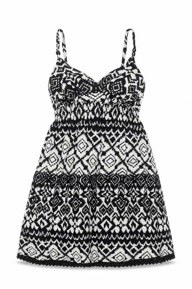 New Look Womens Black Geometric Viscose Mini Size 6 V-Neck Pullover