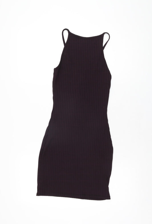 Missguided Womens Purple Polyester Bodycon Size 4 Square Neck Tie