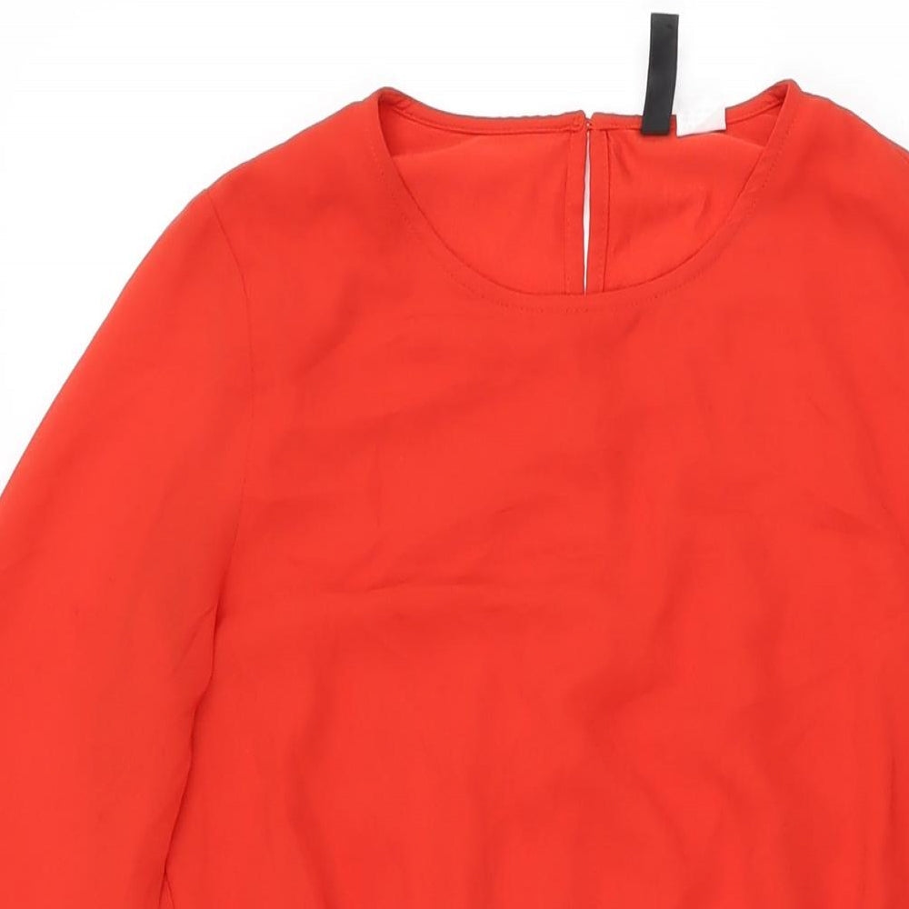 H&M Womens Red Polyester Mini Size 8 Round Neck Button