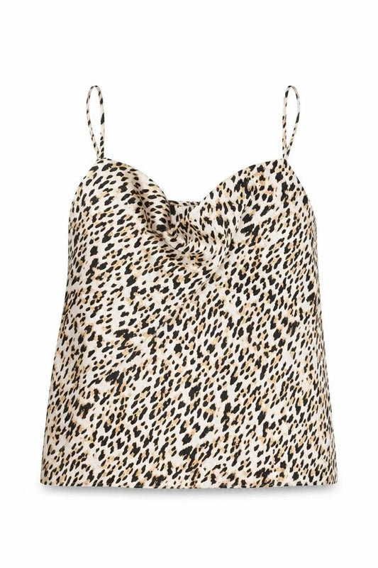 River Island Womens Beige Animal Print Polyester Camisole T-Shirt Size 14 Cowl Neck