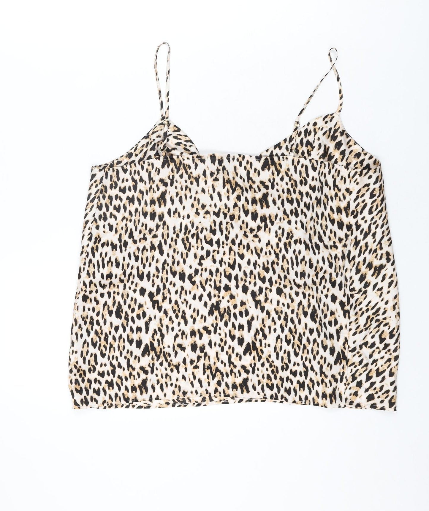 River Island Womens Beige Animal Print Polyester Camisole T-Shirt Size 14 Cowl Neck